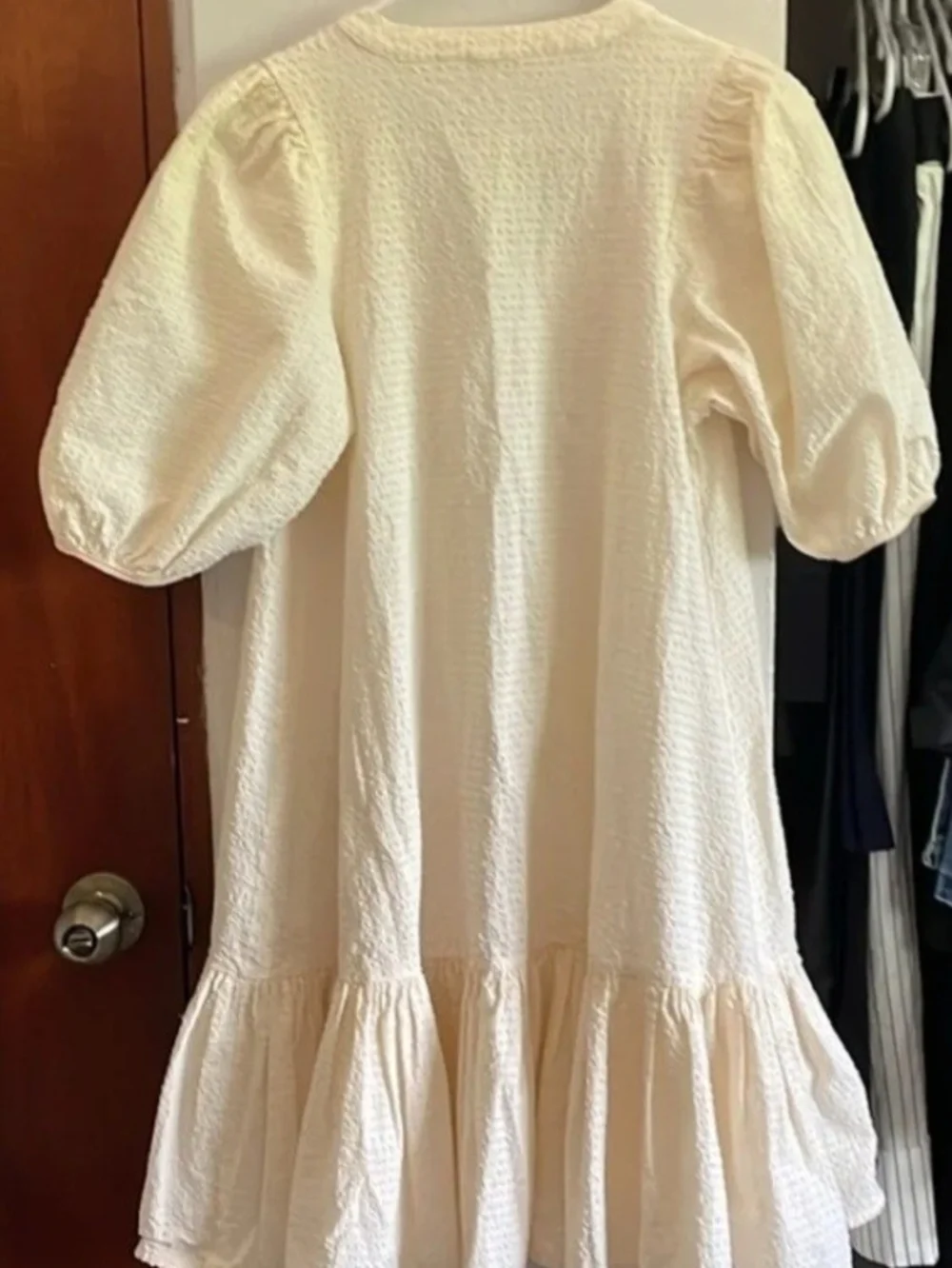 New With Tag Maje Cream V-Neck Puff Sleeve Tiered Dress